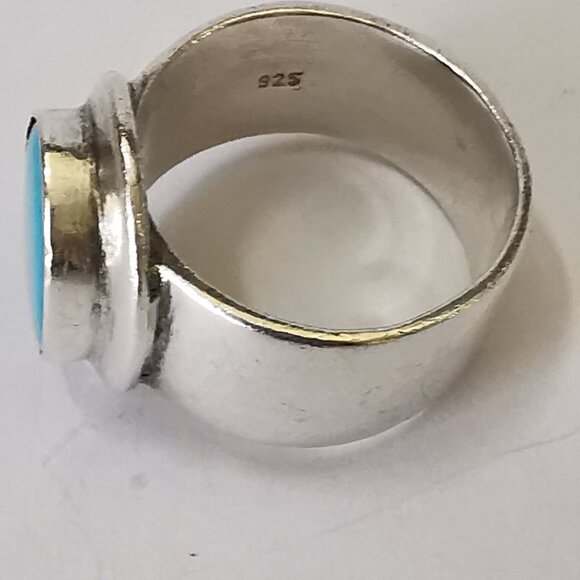 Large Modernist  Sterling Silver turquoise ring - Picture 6 of 9